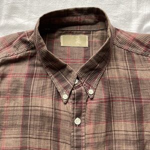 Summer-weight Brown Plaid Button Down, Size Large